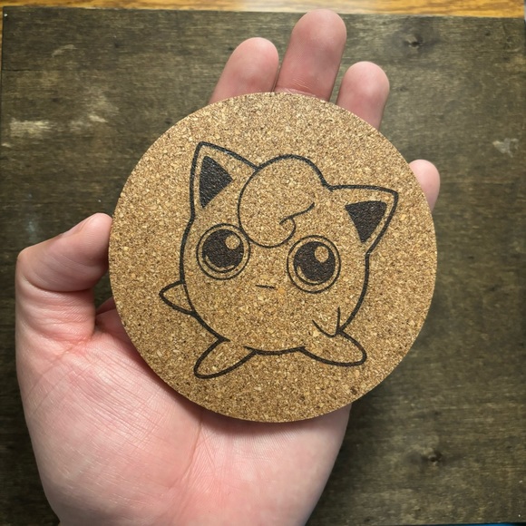 Pokemon Jigglypuff Laser Engraved Cork Coaster - Picture 3 of 5